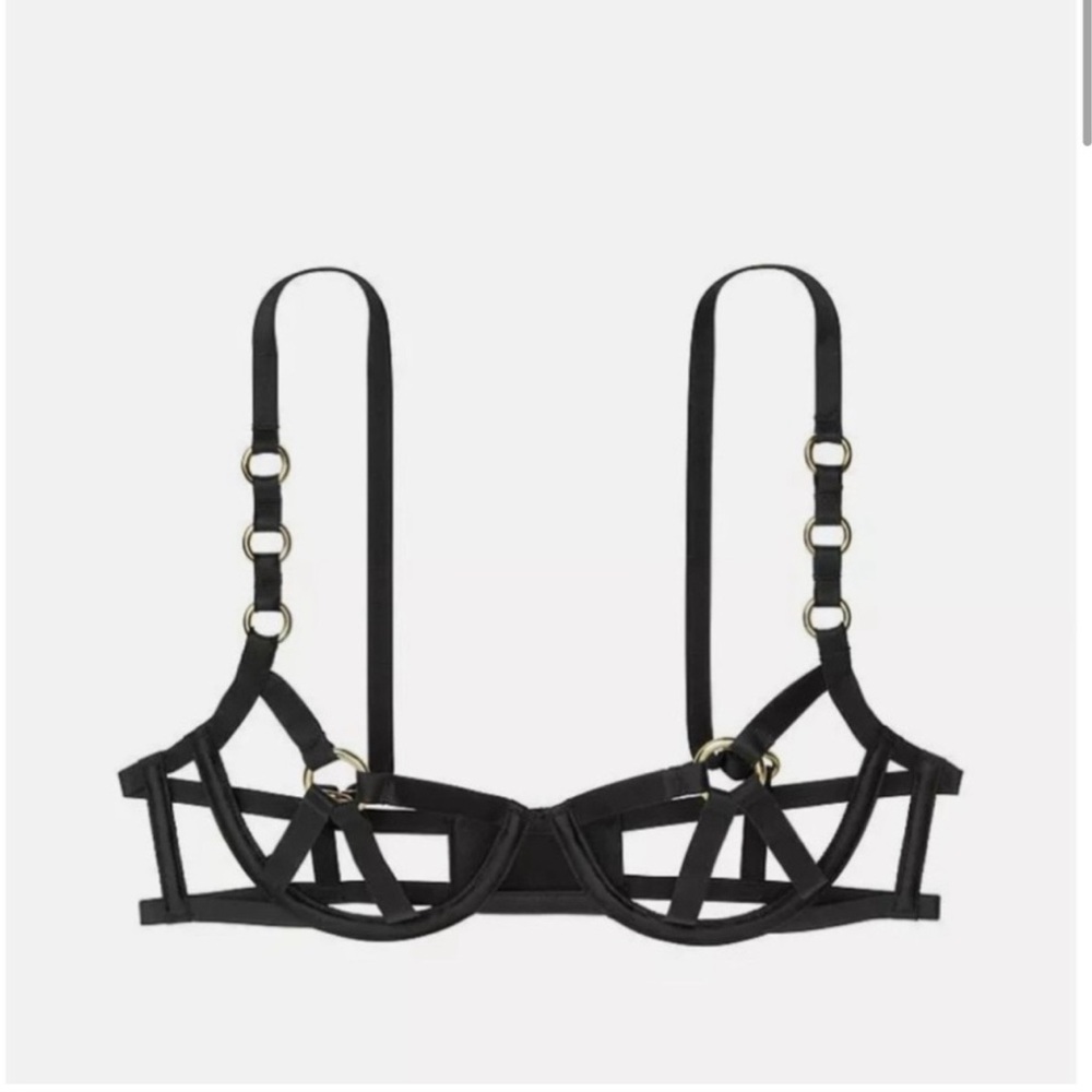 Victorias Secret Very Sexy Unlined Balconet Cage Bra Black Gold  Small